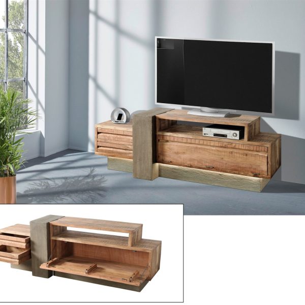 Mueble tv madera mango CEMENTO LED