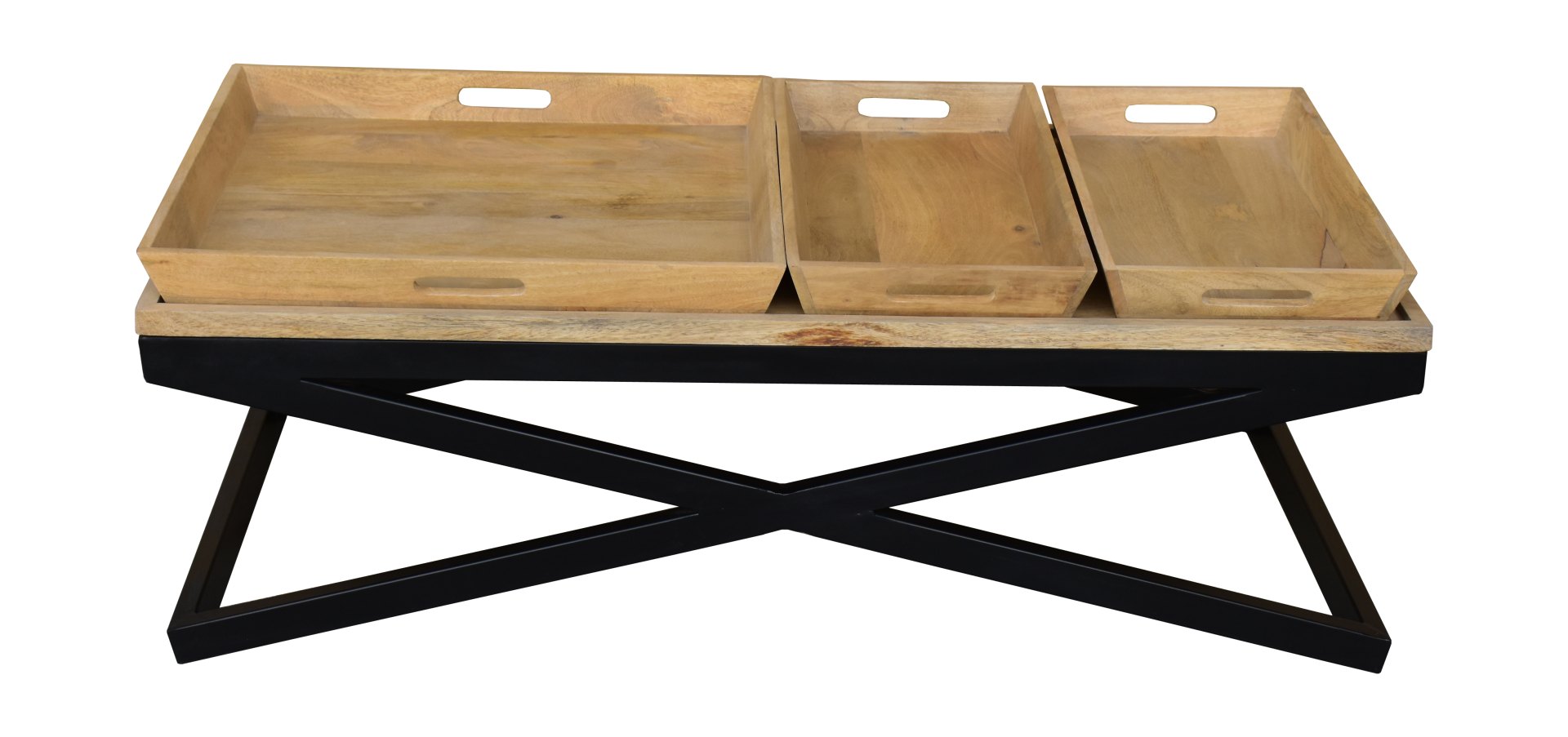 Mesa centro bandejas madera mango NATURAL - Imagen 3