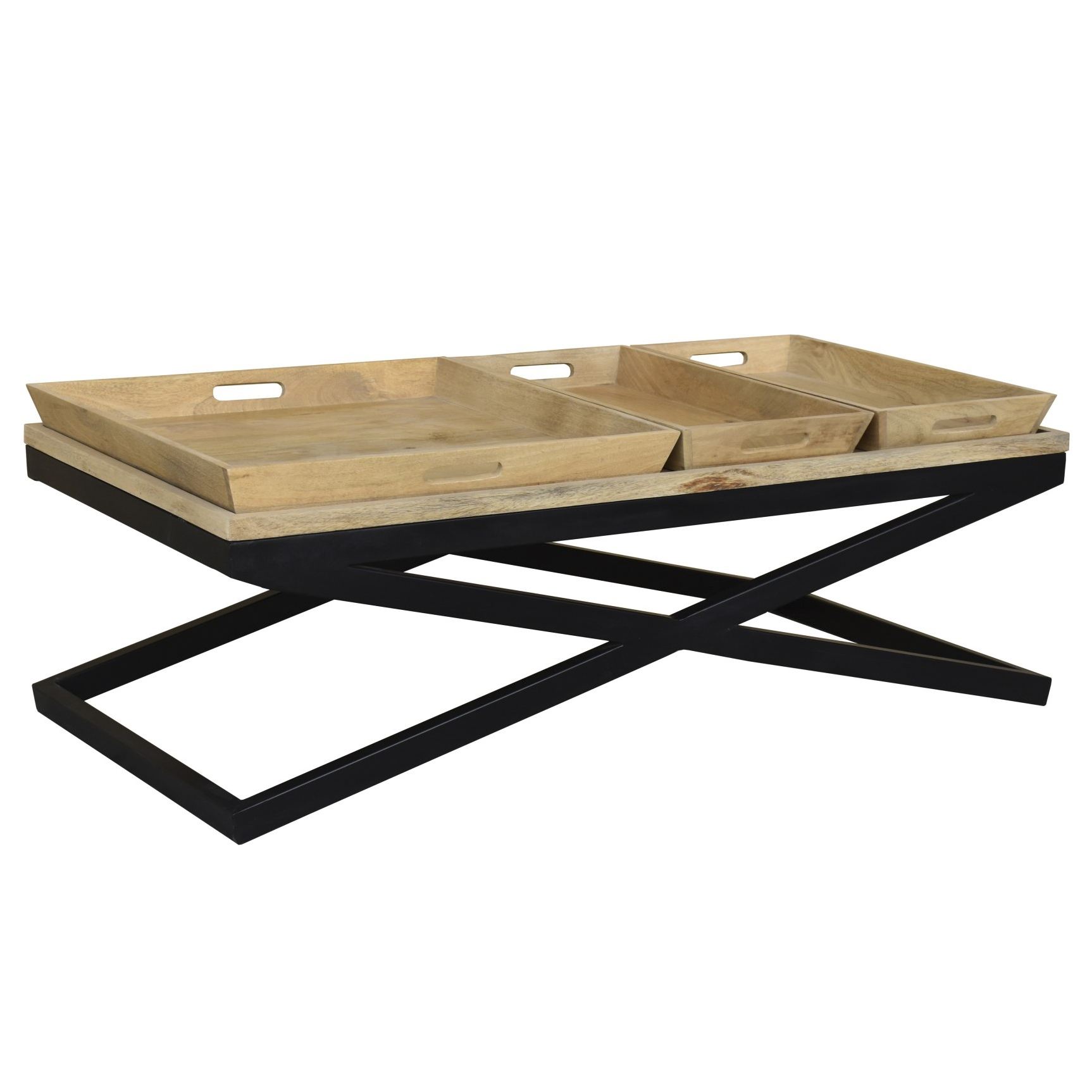 Mesa centro bandejas madera mango NATURAL