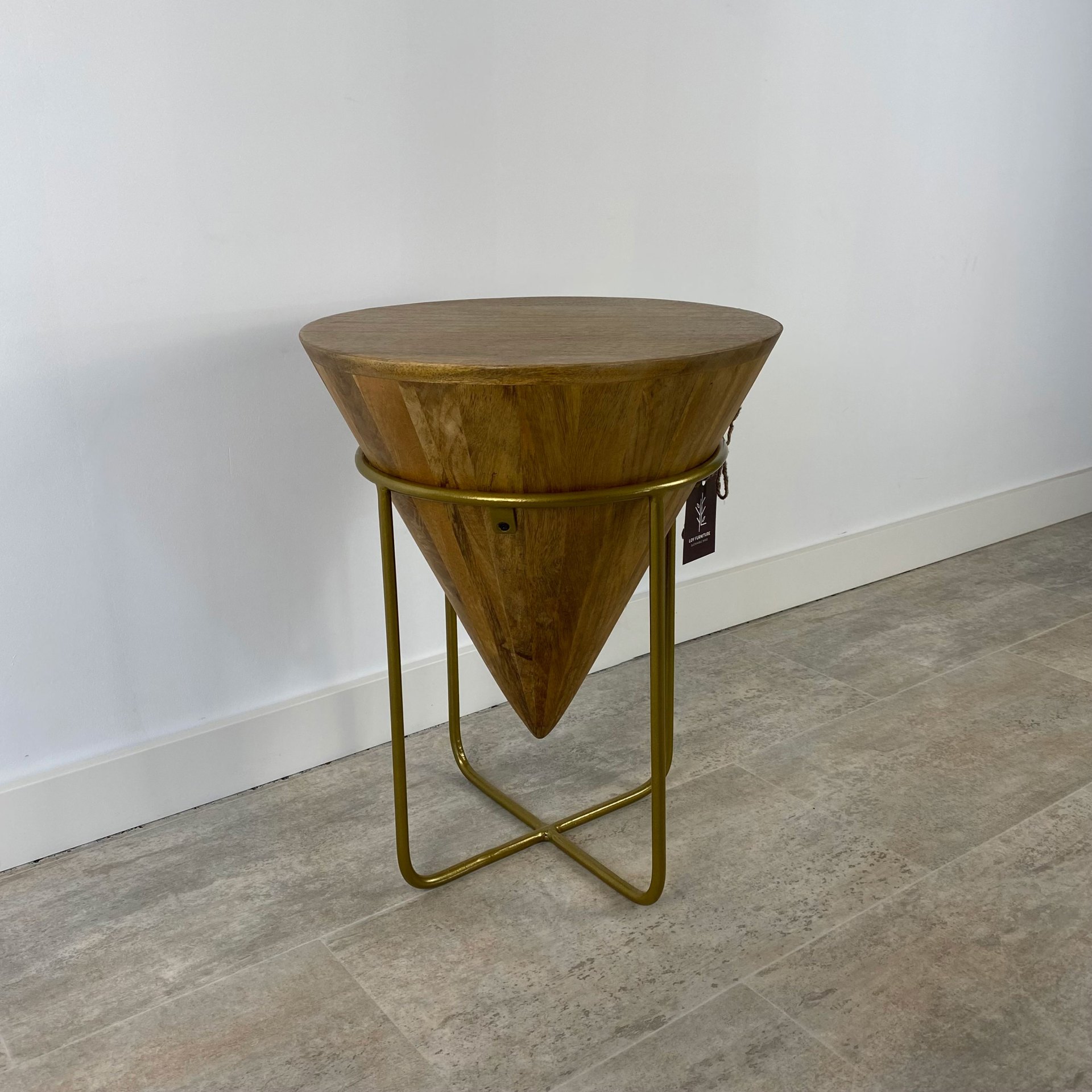 Mesa auxiliar madera acacia metal ORO - Imagen 3