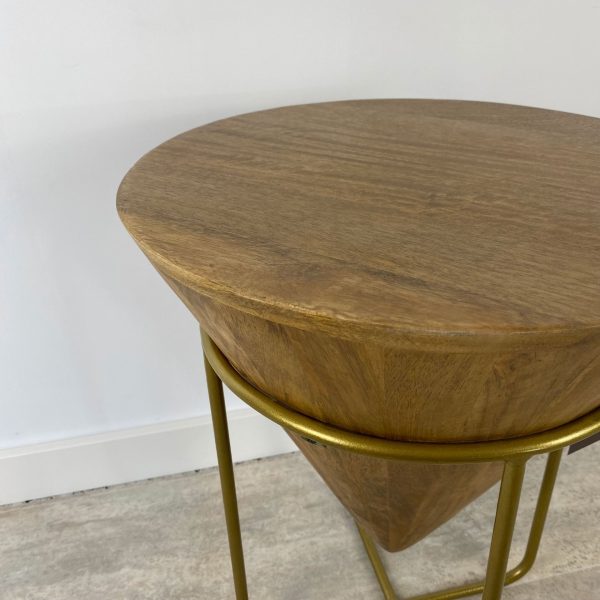 Mesa auxiliar madera acacia metal ORO