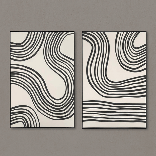 Set 2 cuadros lienzo líneas CURVAS