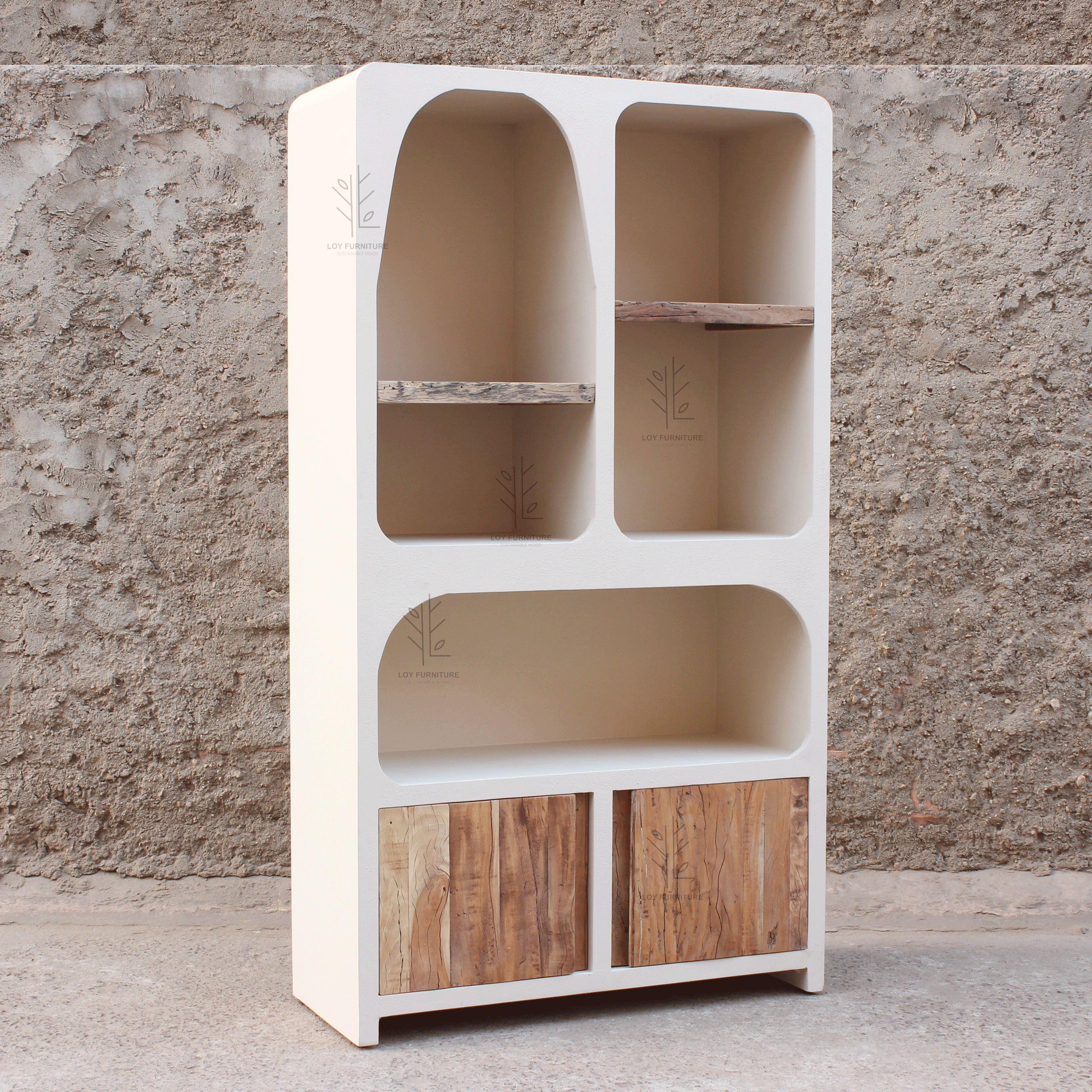 estantería madera efecto cemento