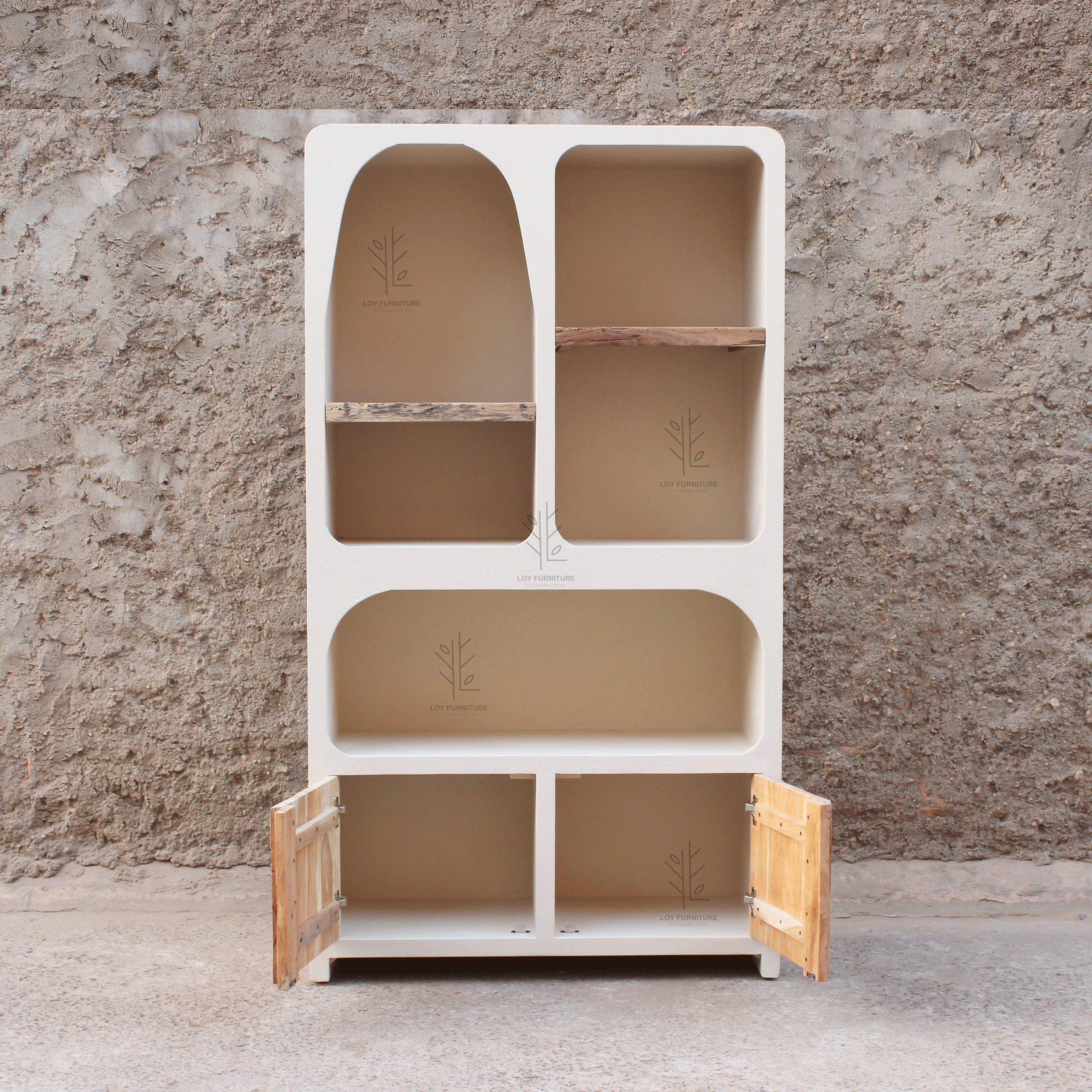 estantería madera efecto cemento