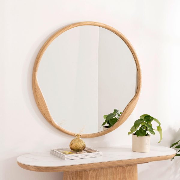 Espejo circular madera roble