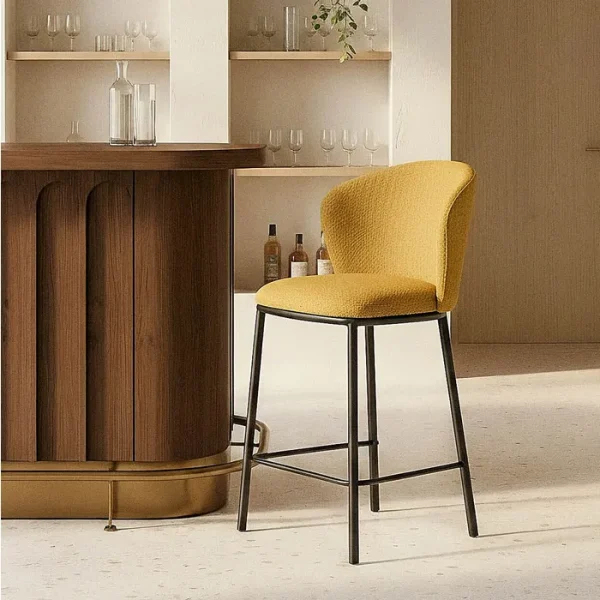 SET 2 TABURETES ESPIGA MOSTAZA TEJIDO-METAL