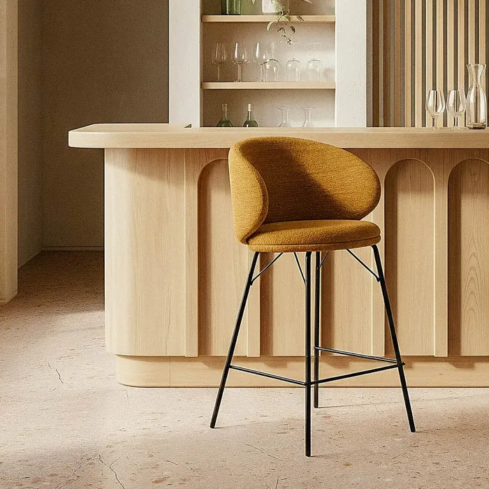 SET 2 TABURETES MOSTAZA TEJIDO-METAL