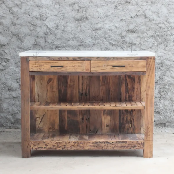 Isla cocina mármol madera reciclada IBIZA