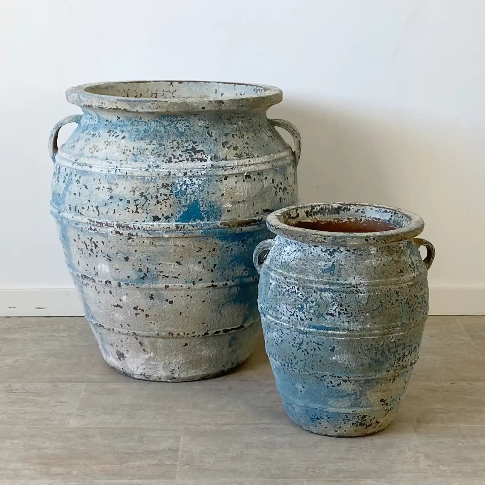 Set 2 maceteros terracota azul ANTIC