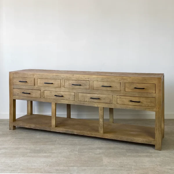 Consola recibidor en madera reciclada con 9 cajones