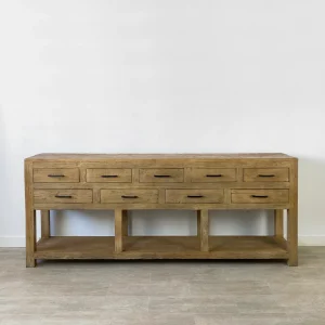 Consola recibidor en madera reciclada con 9 cajones