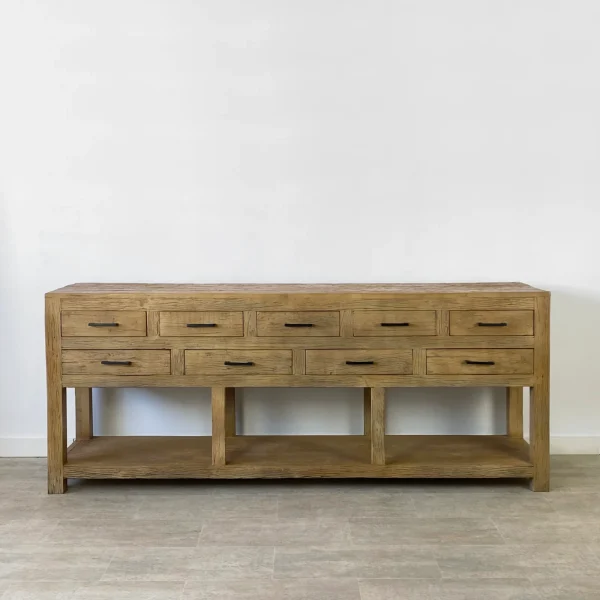 Consola recibidor en madera reciclada con 9 cajones
