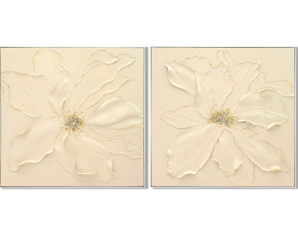 Set 2 cuadros crema beige brillo FLORES