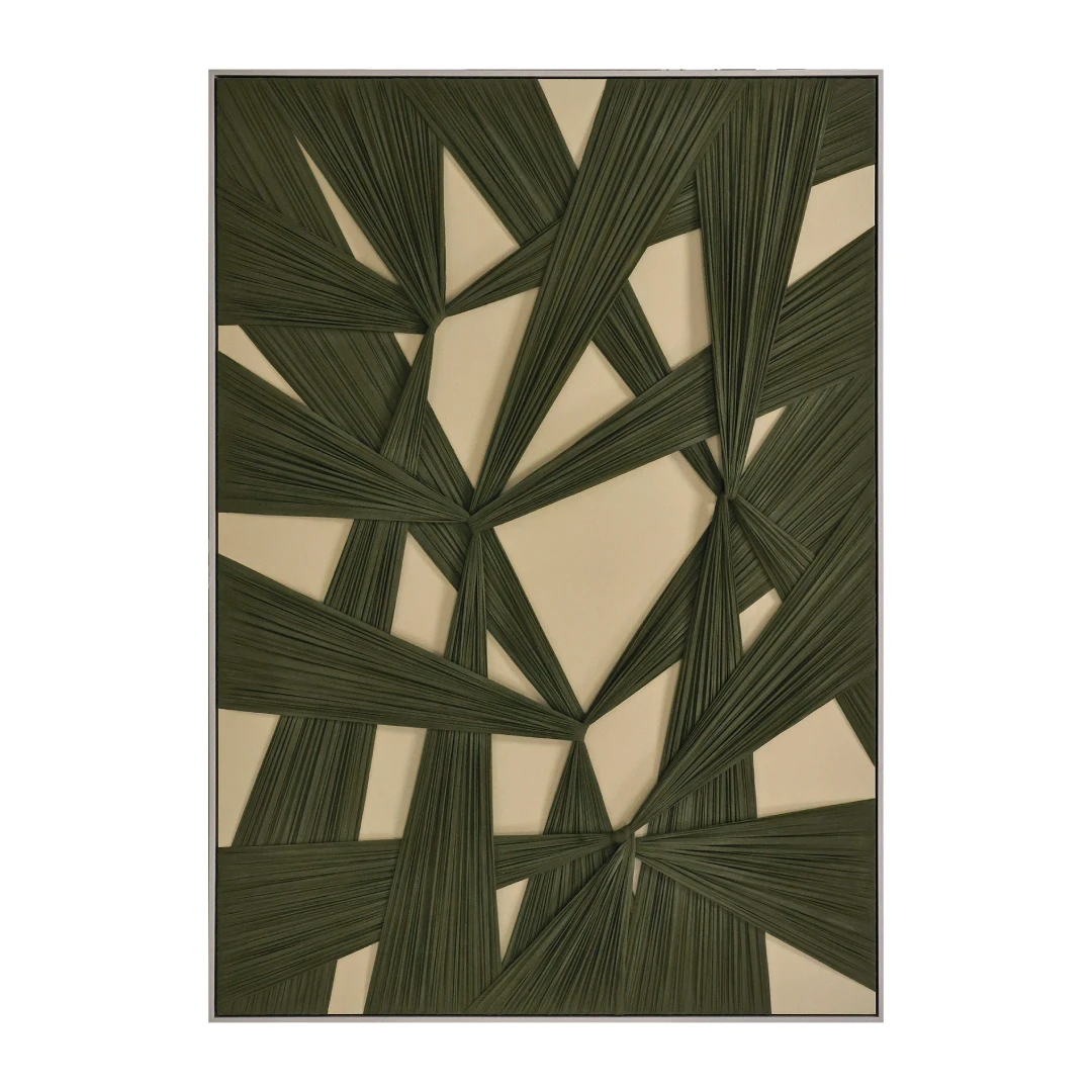 Cuadro beige verde relieve TELAS