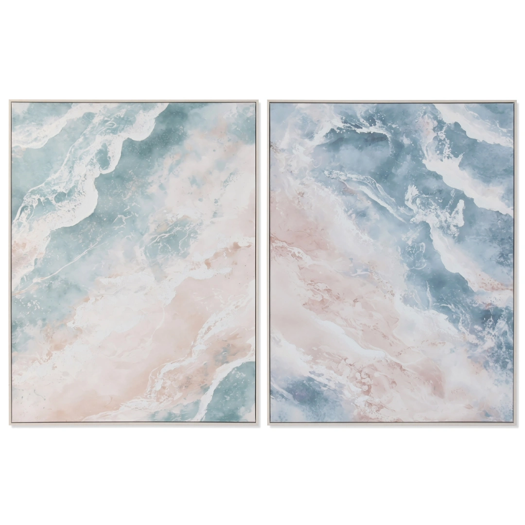 Set de 2 cuadros en lienzo con textura de las olas del mar