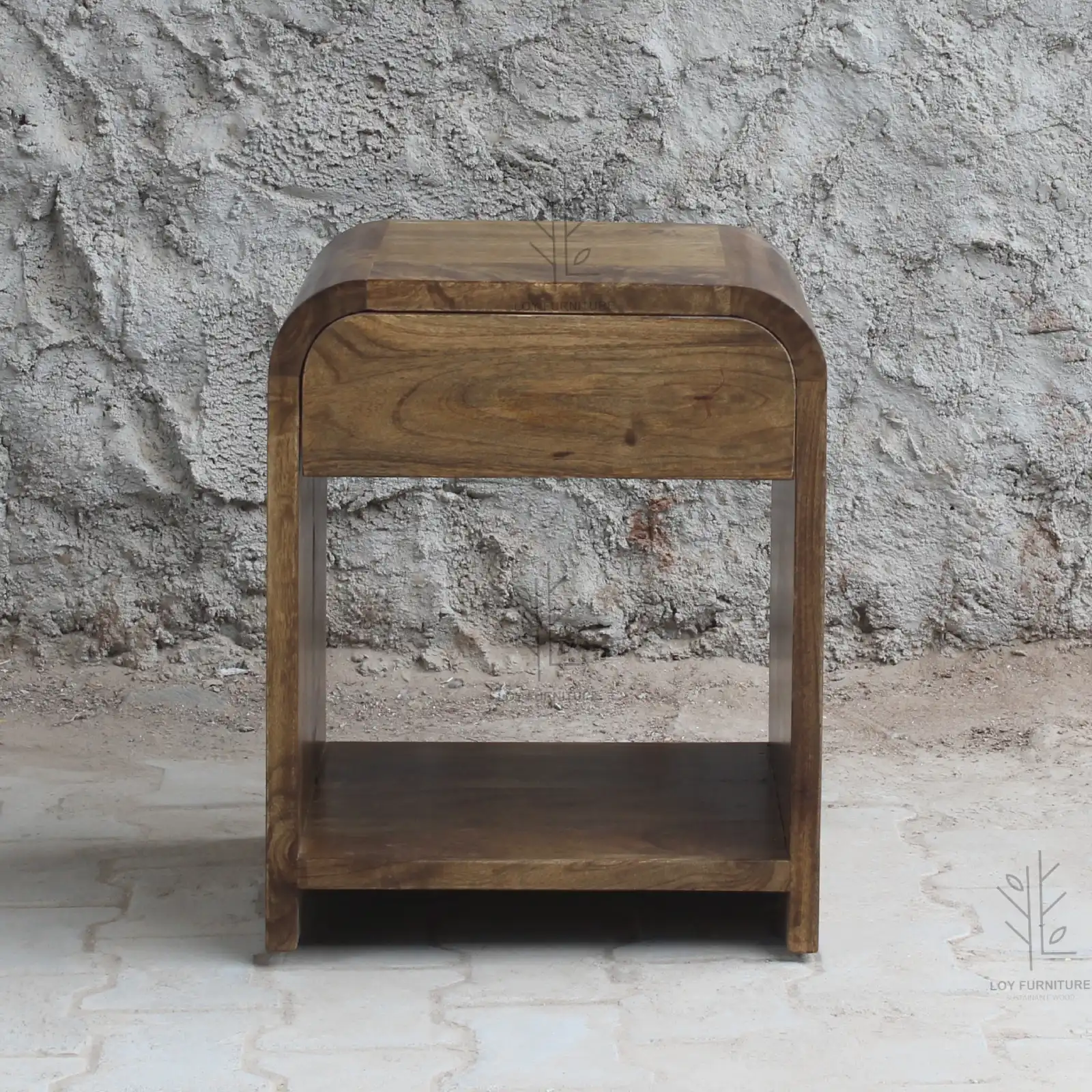 Mesita noche madera reciclada nogal IBIZA - Imagen 3