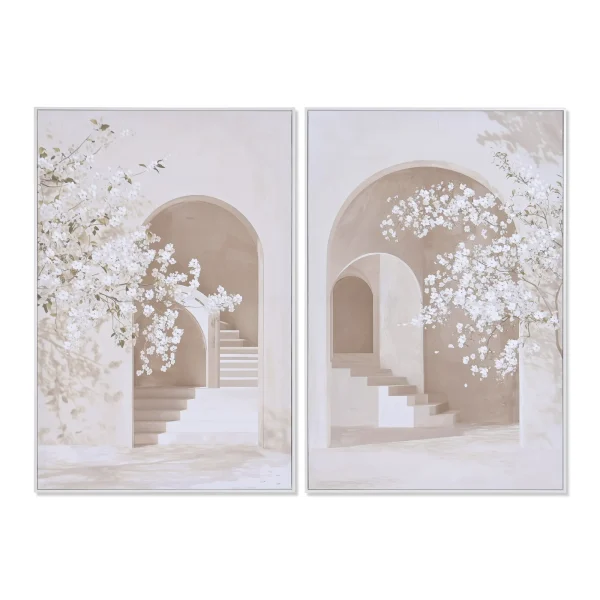 Set 2 cuadros arquitectura textura FLOR BLANCA